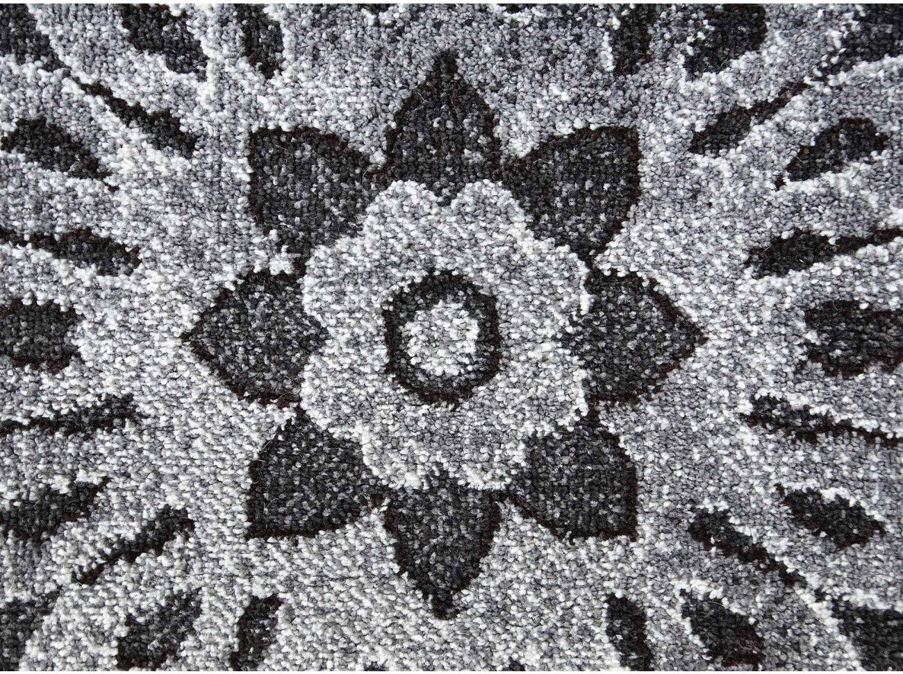 prim plan textura si model abstract gri pe suprafata covorului modern oval