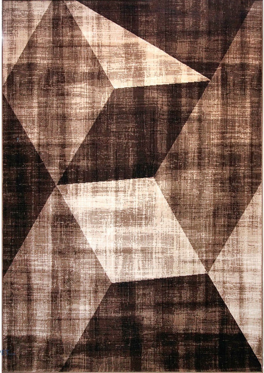 Covor modern maro bej cu model geometric, ideal pentru living