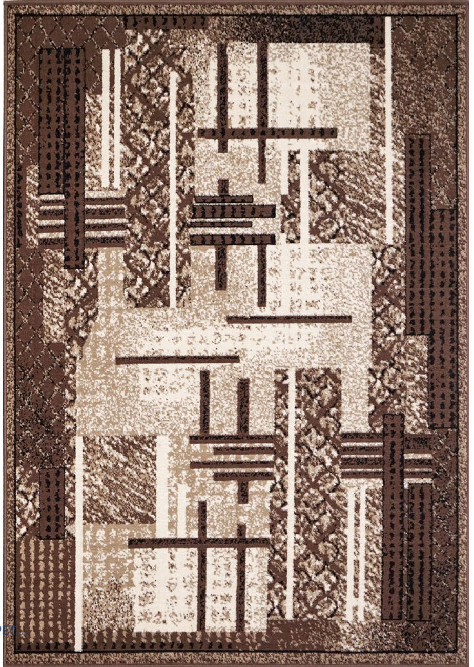 covor modern maro bej cu model geometric vedere completa
