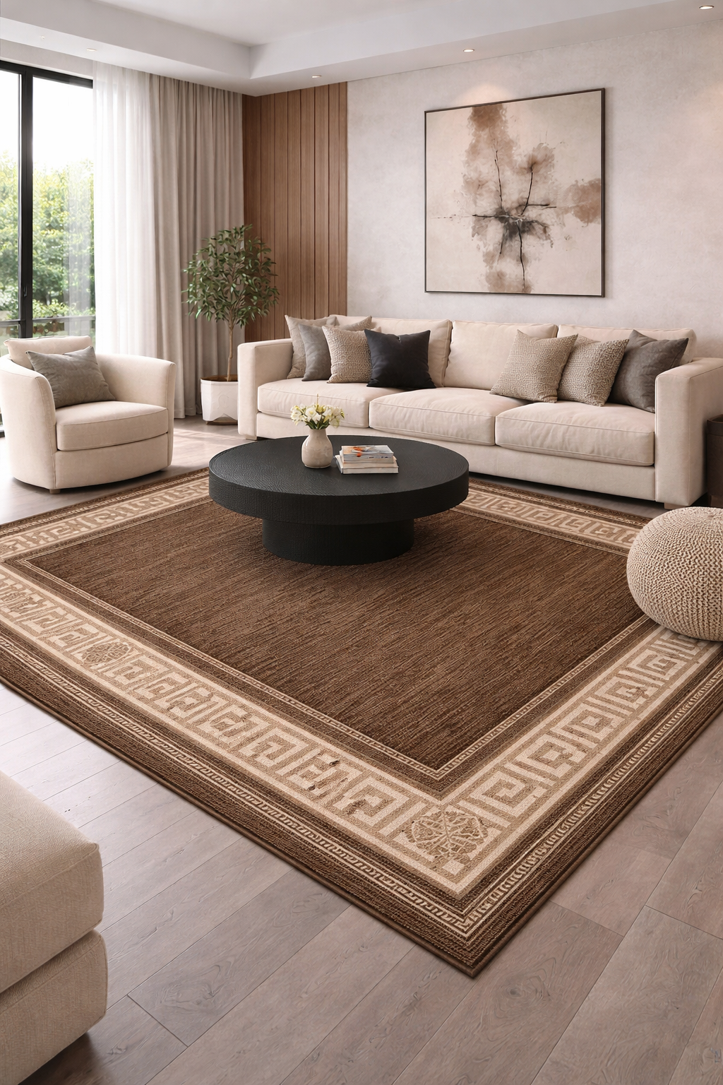 covor-modern-maro-cu-chenar-geometric-in-living