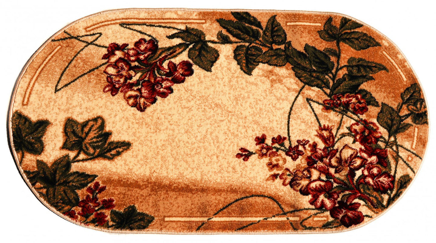 covor modern oval floral crem bej