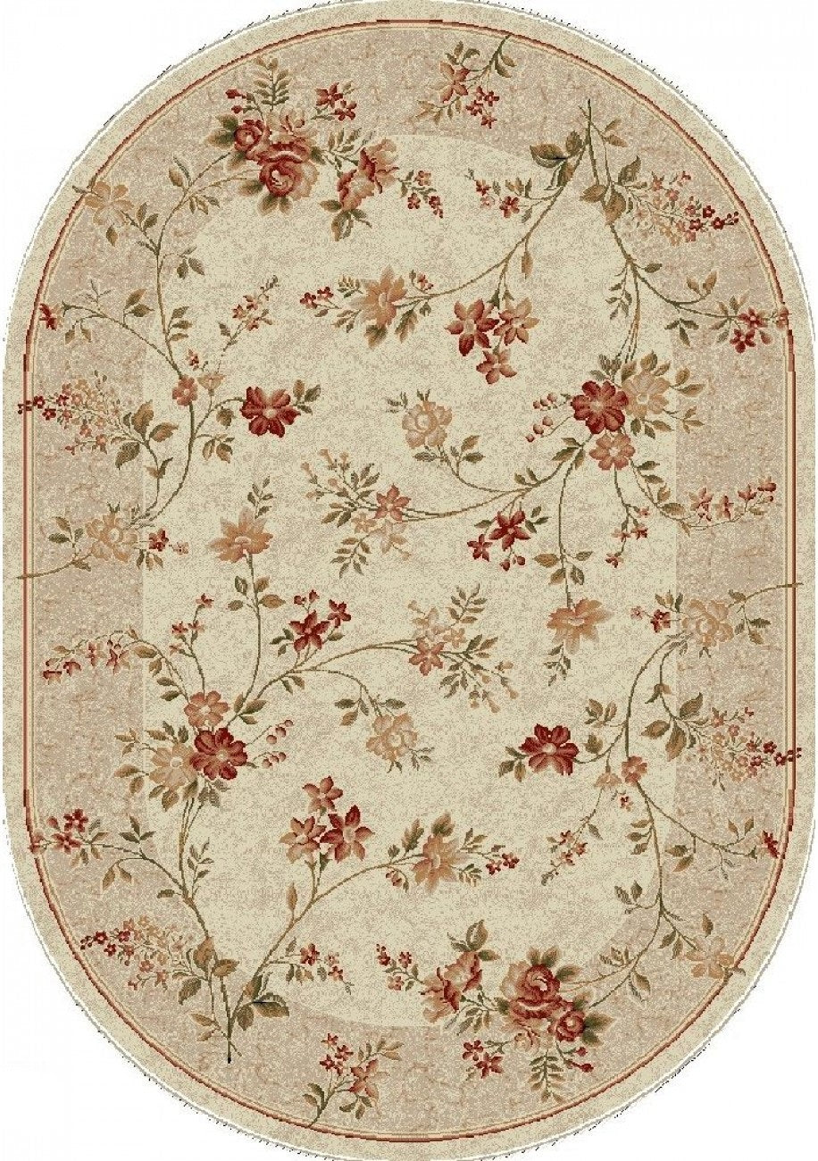 covor modern oval floral crem vedere de sus