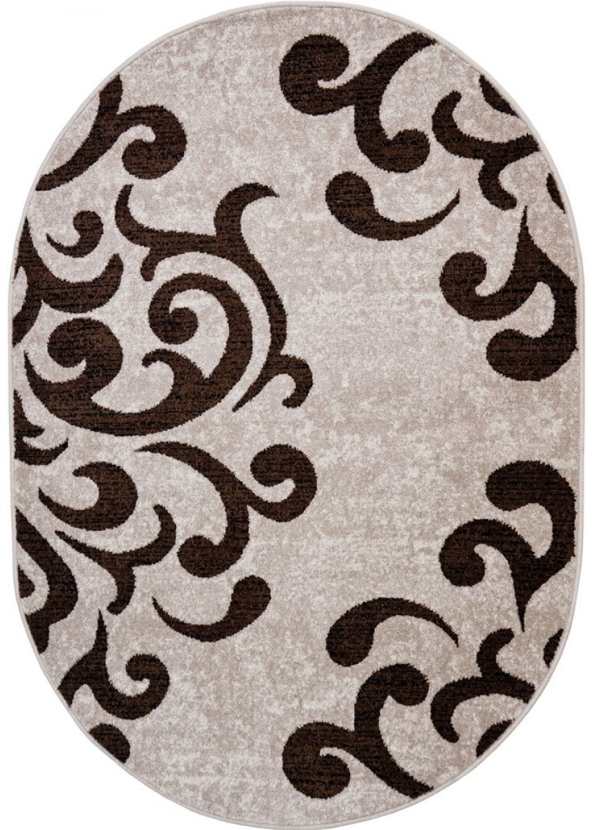 Covor oval bej maro modern pentru living model ornamental elegant