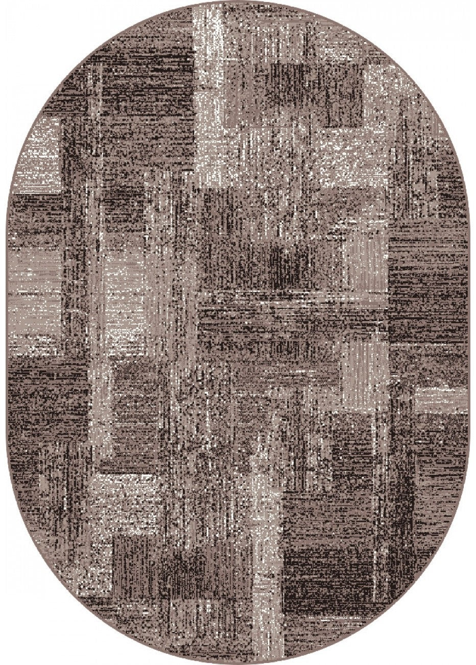 Covor oval bej maro vedere completa, design modern dreptunghiular cu margini rotunjite, potrivit pentru decor contemporan