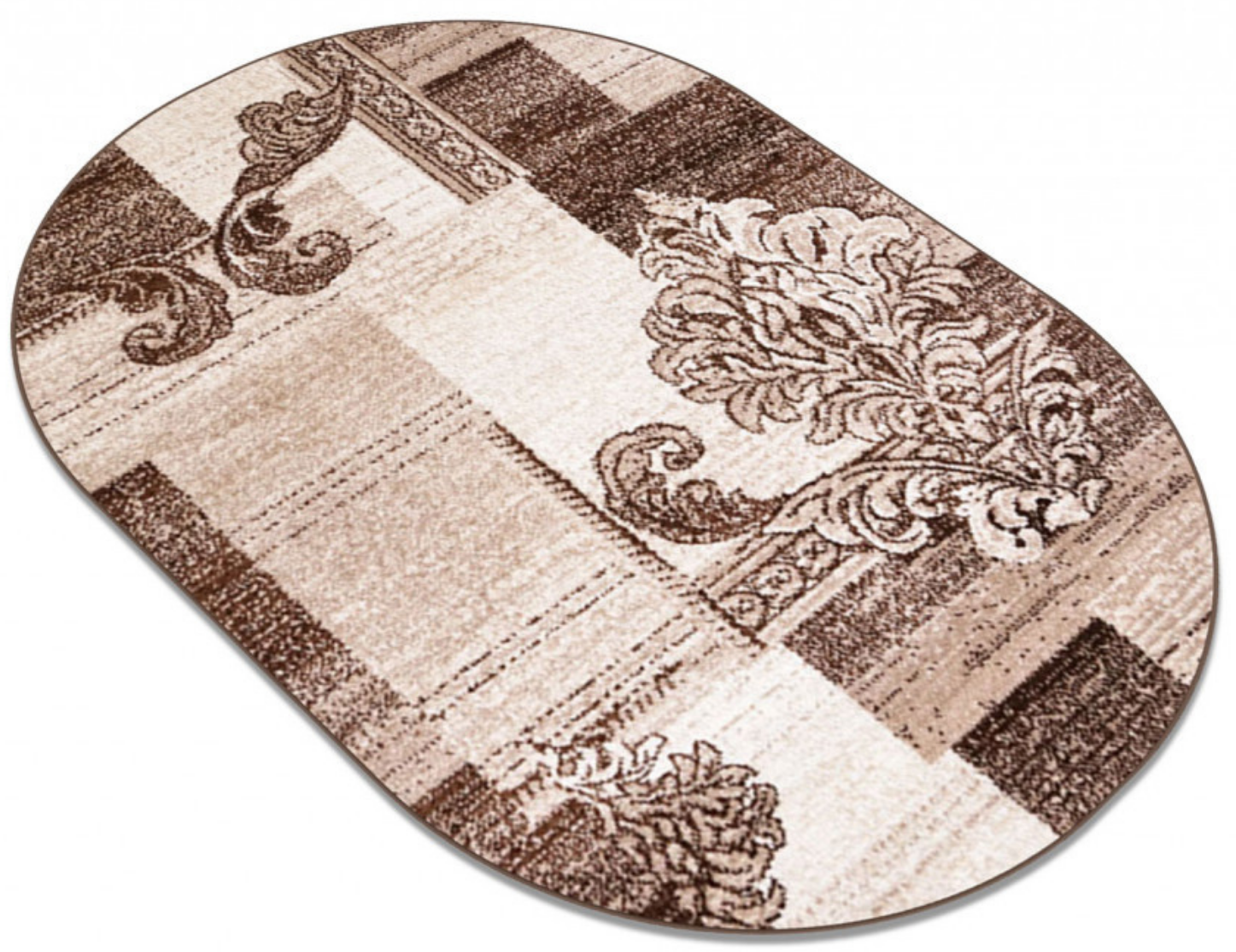Covor oval crem maro rezistent la trafic potrivit pentru living