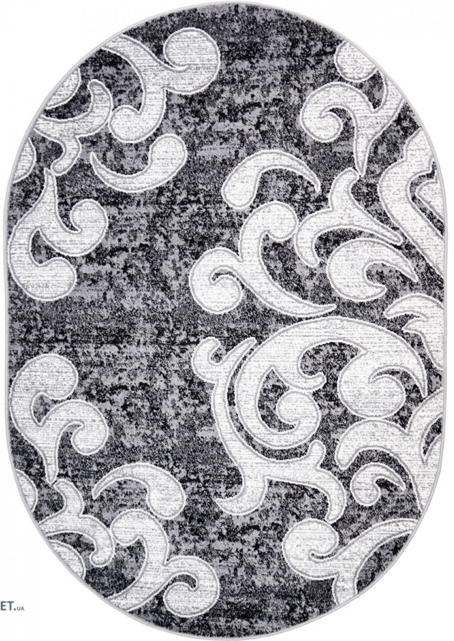 Covor oval gri alb modern pentru living model ornamental elegant