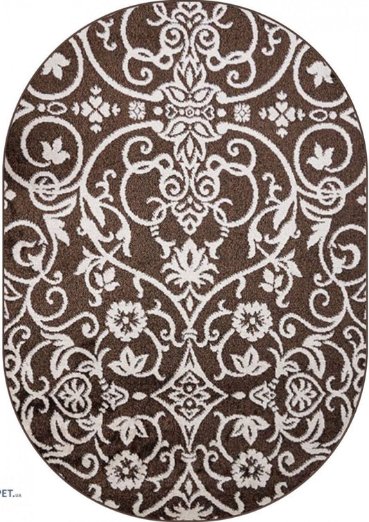 Covor oval maro crem model ornamental modern pentru living si dormitor