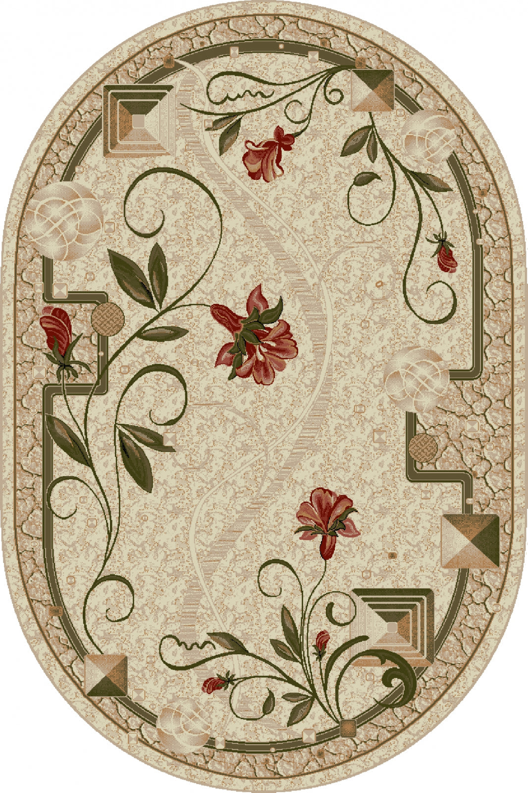 covor oval modern floral cu design elegant, vedere completa