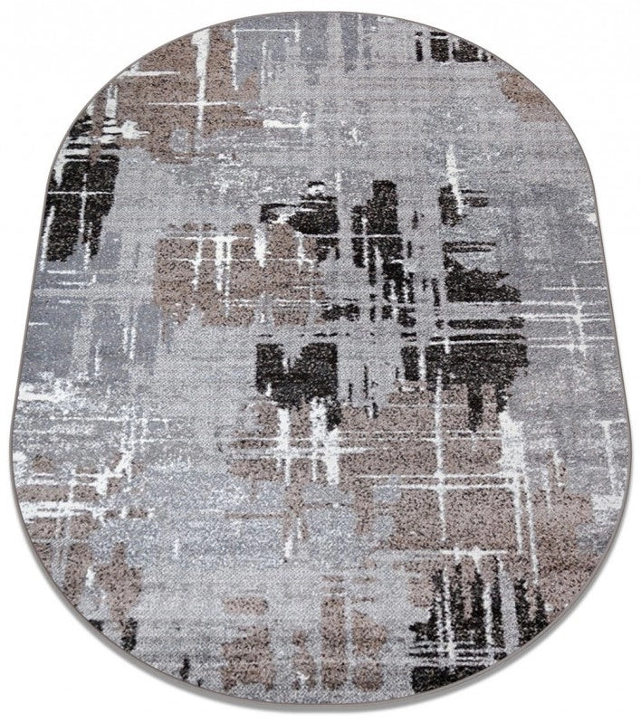 Covor oval modern gri maro, design contemporan