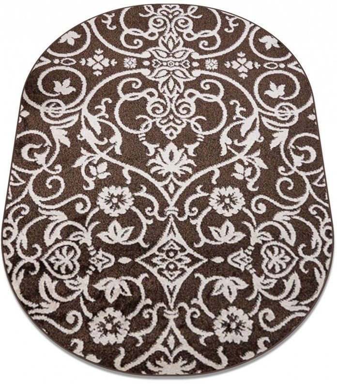 Covor oval modern maro crem cu design ornamental elegant