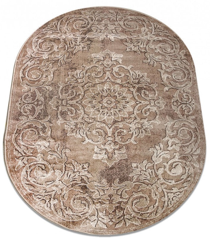 covor modern oval maro cu design contemporan si textura fina