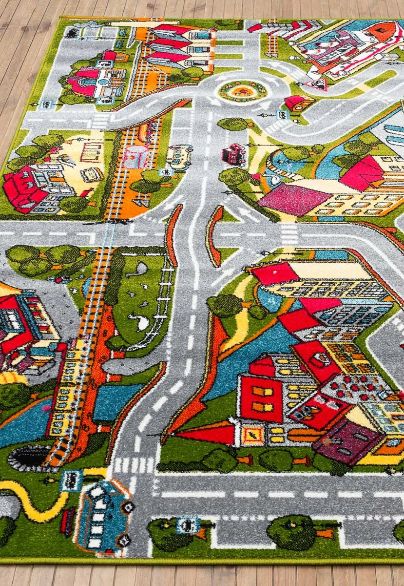 Covor pentru camera copiilor cu masinute si trasee colorate pentru joaca interactiva