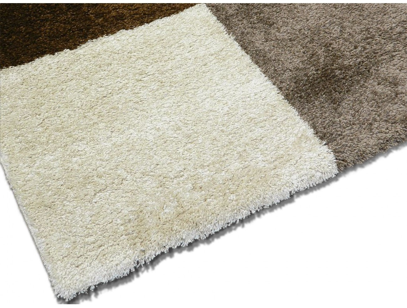 Covor pufos bej maro cu model patchwork pentru living, covor modern si confortabil pentru interior