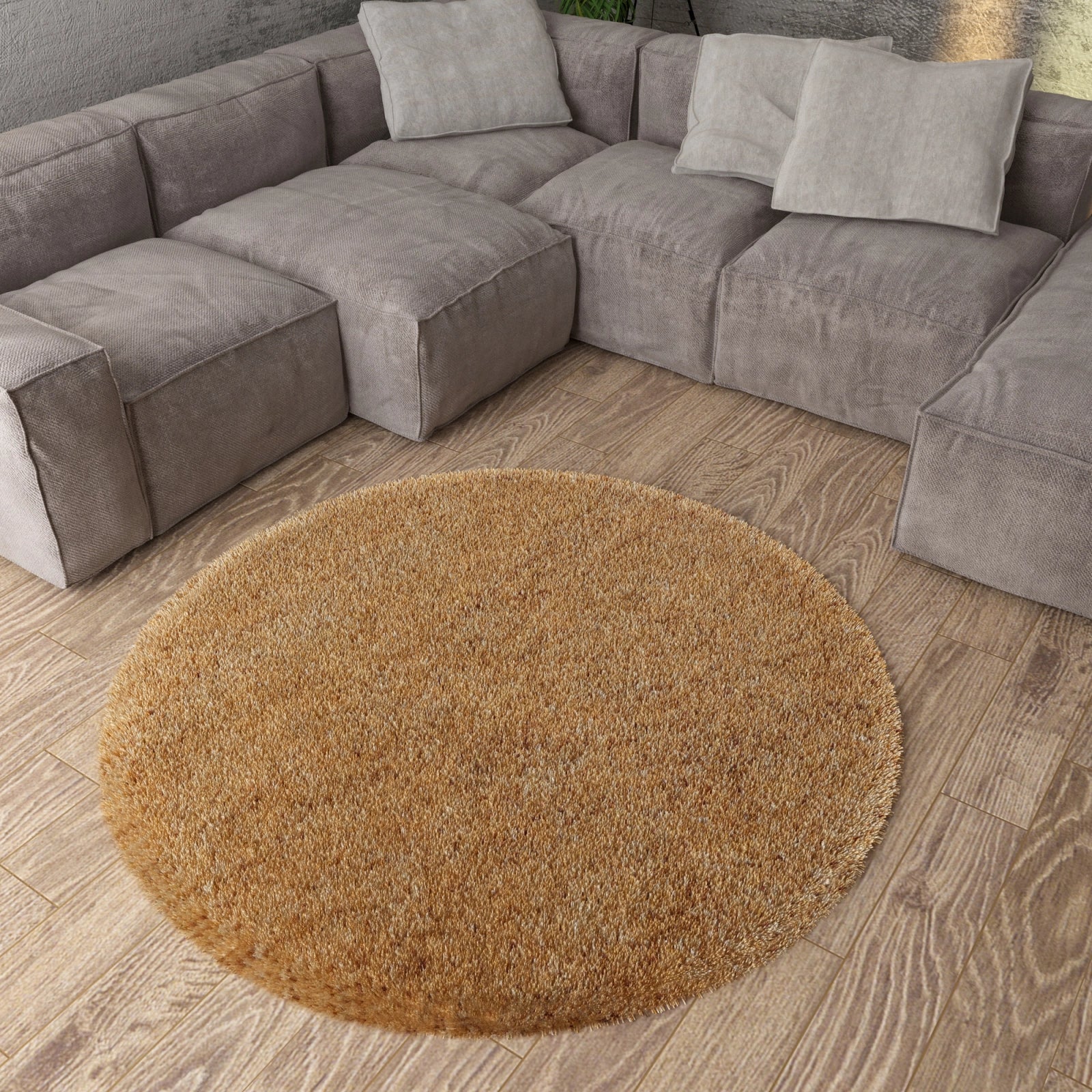Covor rotund bej pufos pentru living, covor shaggy modern moale si confortabil pentru casa