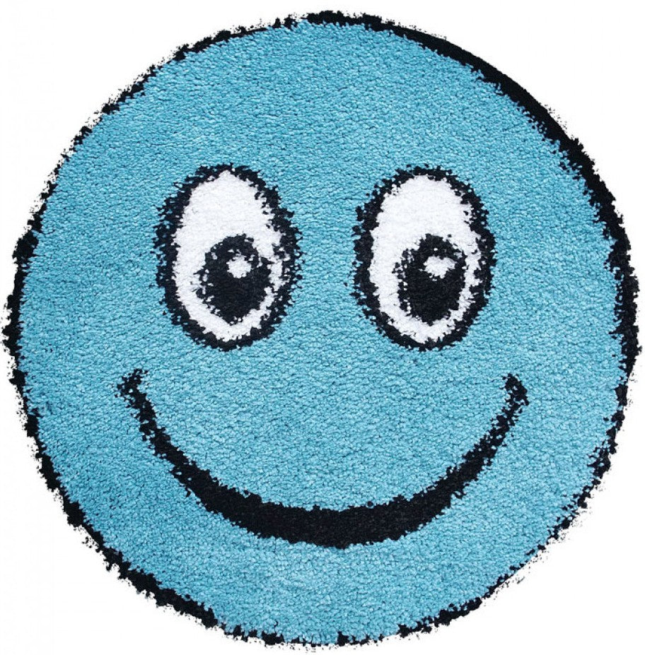 covor rotund copii albastru smile covor pufos pentru camera copilului modern si confortabil