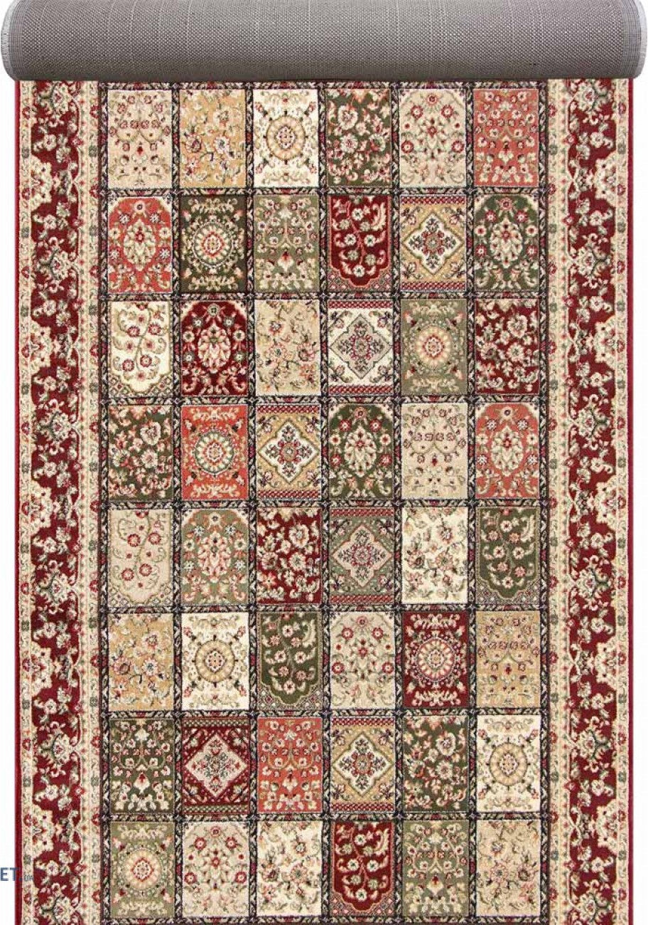 Covor traversa clasic grena bej model traditional patchwork oriental design elegant pentru casa si apartament