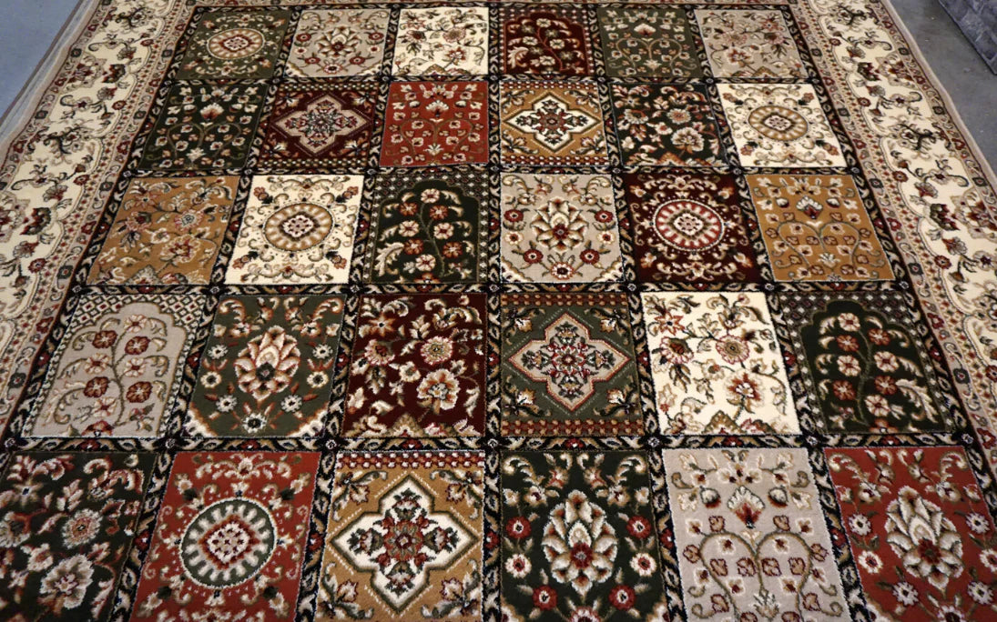 Covor traversa crem bej model timbre patchwork oriental design traditional elegant pentru casa