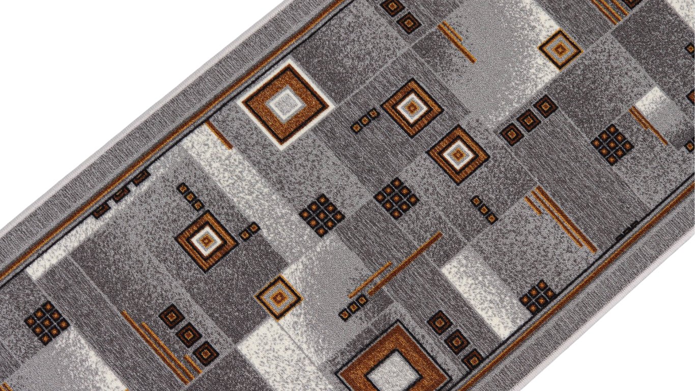 Covor traversa pentru hol gri modern, model geometric elegant, ideal pentru trafic intens
