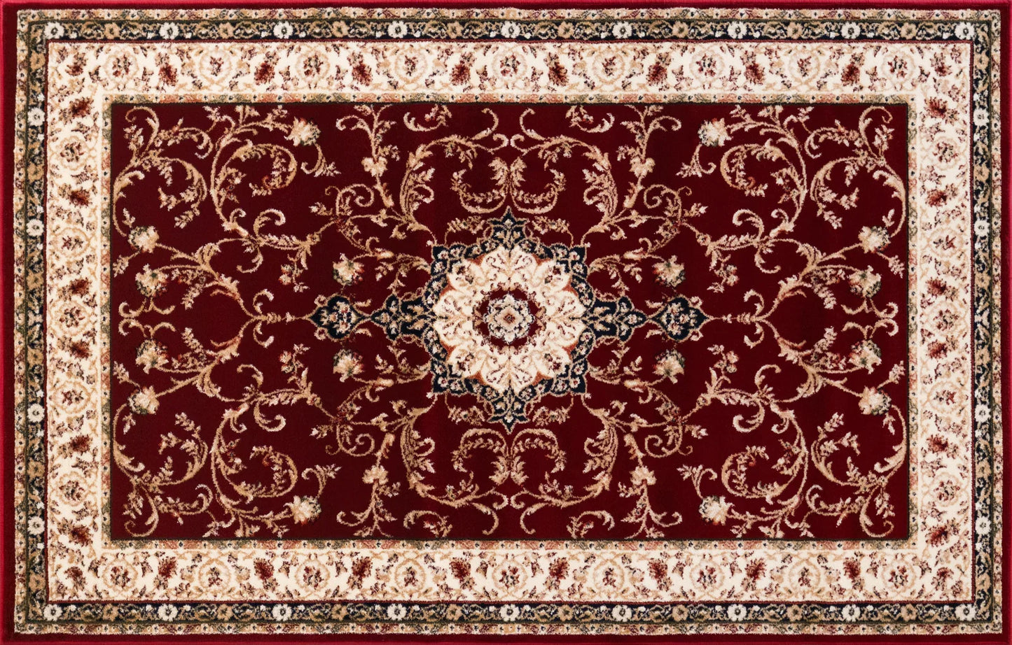 Detaliu medalion ornamental pe covor clasic grena