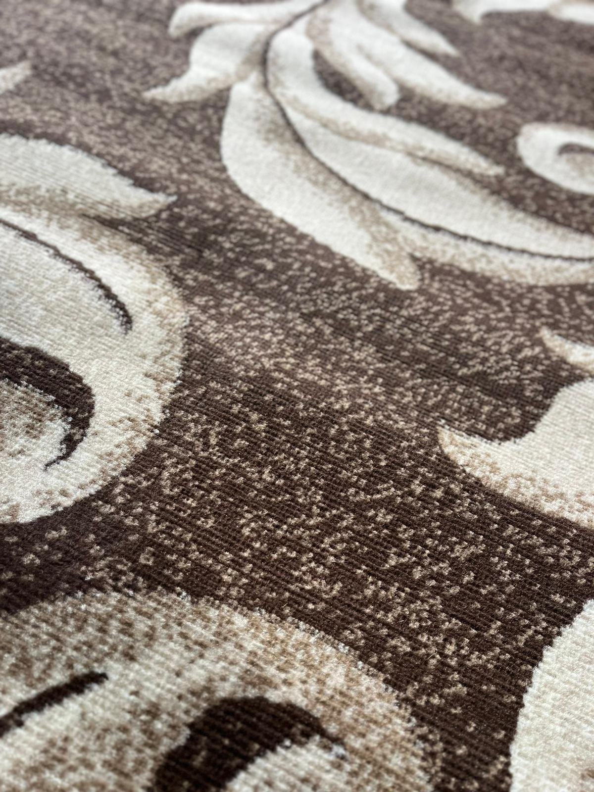 detaliu textura covor modern floral maro bej