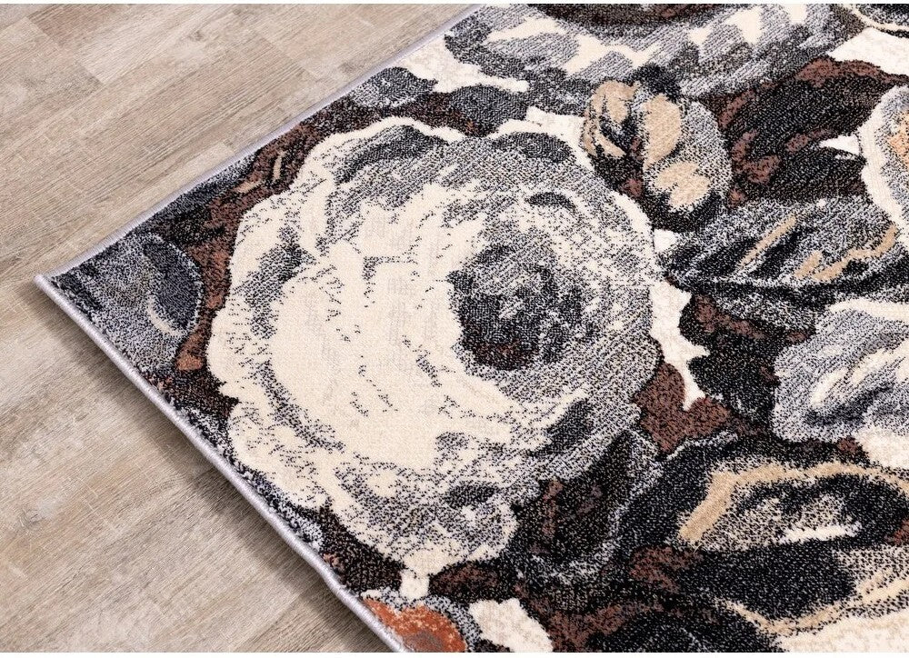 Detaliu textura tesatura covor modern floral, finisaj premium si fire dense
