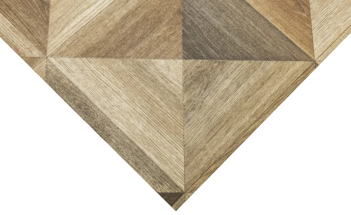 Linoleum bej maro cu model geometric, detaliu colt pentru pardoseala moderna