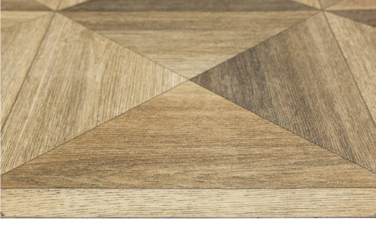 Linoleum bej maro model lemn geometric, aspect natural si usor de intretinut