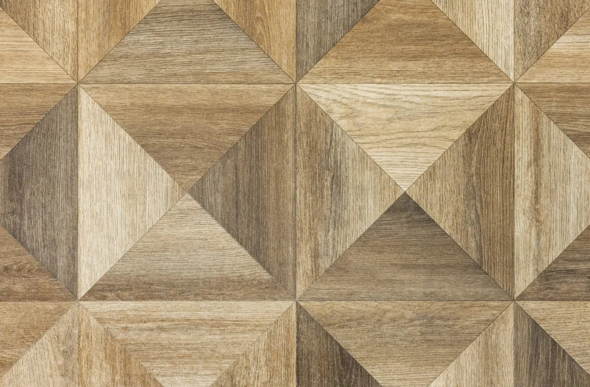 Linoleum bej maro cu model triunghiuri, design modern si atractiv pentru pardoseala