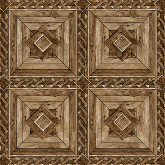 Linoleum PVC maro cu model lemn clasic geometric, pardoseala eleganta si rezistenta pentru interior