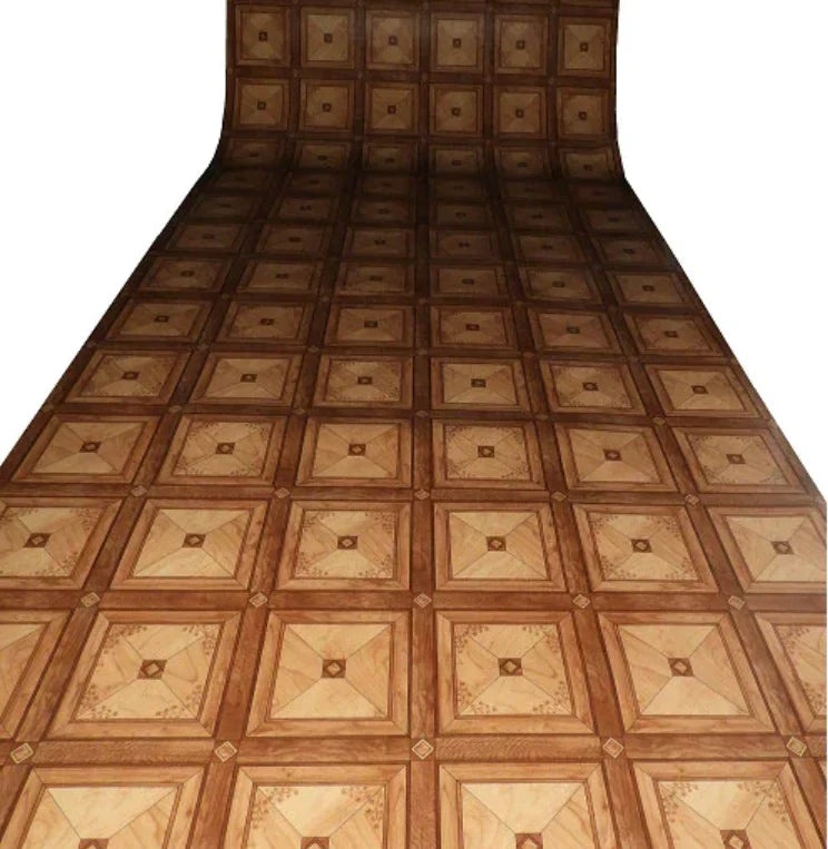 Linoleum PVC maro la rola cu model clasic, potrivit pentru bucatarie sau hol
