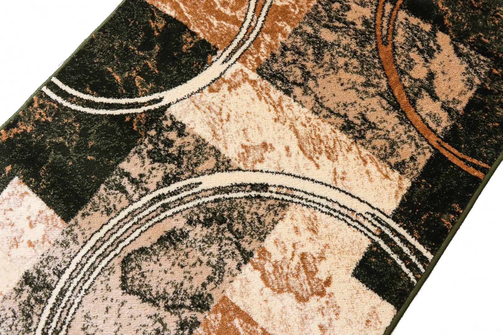 Model geometric abstract covor verde crem stil modern potrivit pentru hol si living