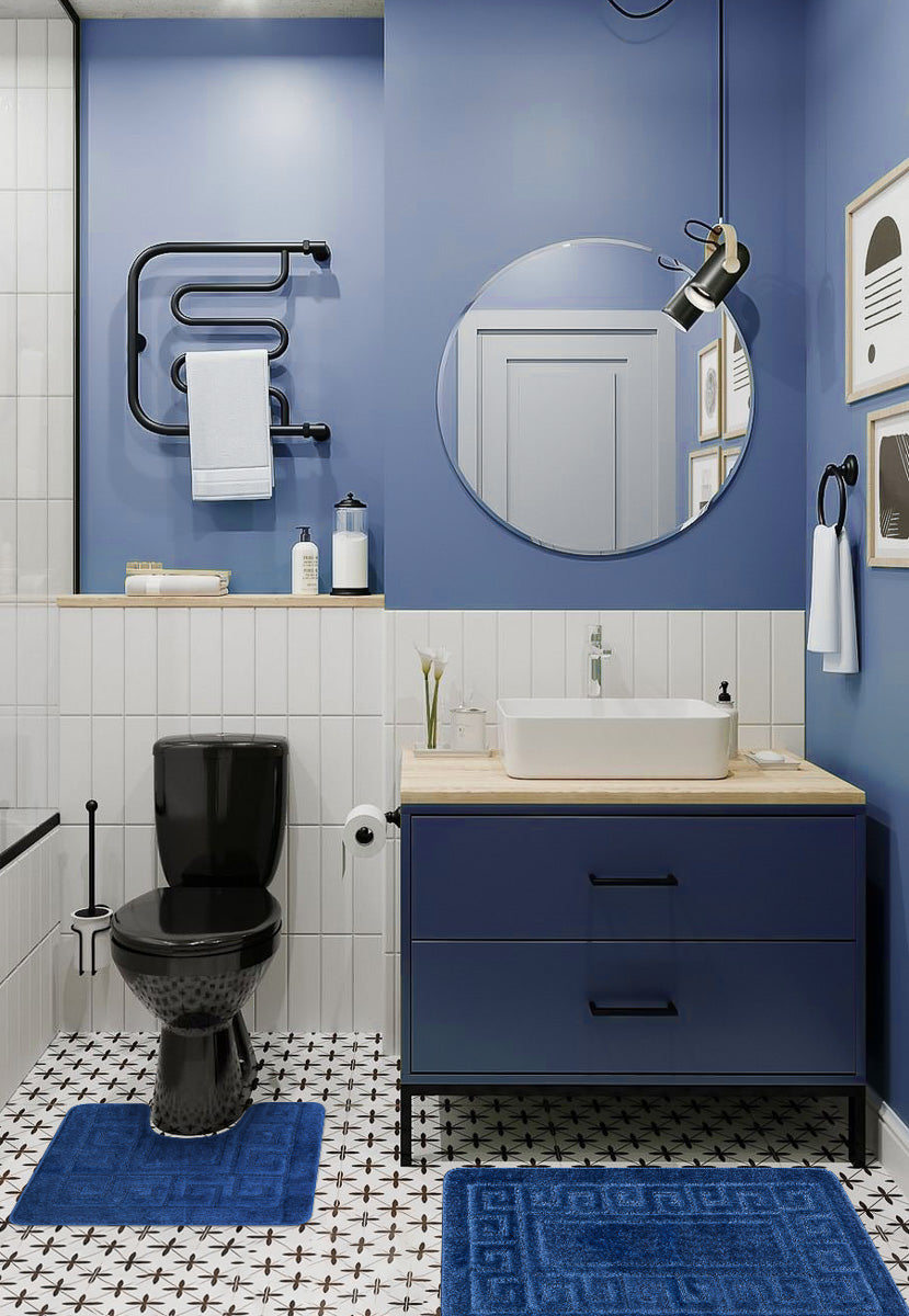 set covor baie antiderapant albastru inchis 2 piese covor wc si covor pentru baie moderna