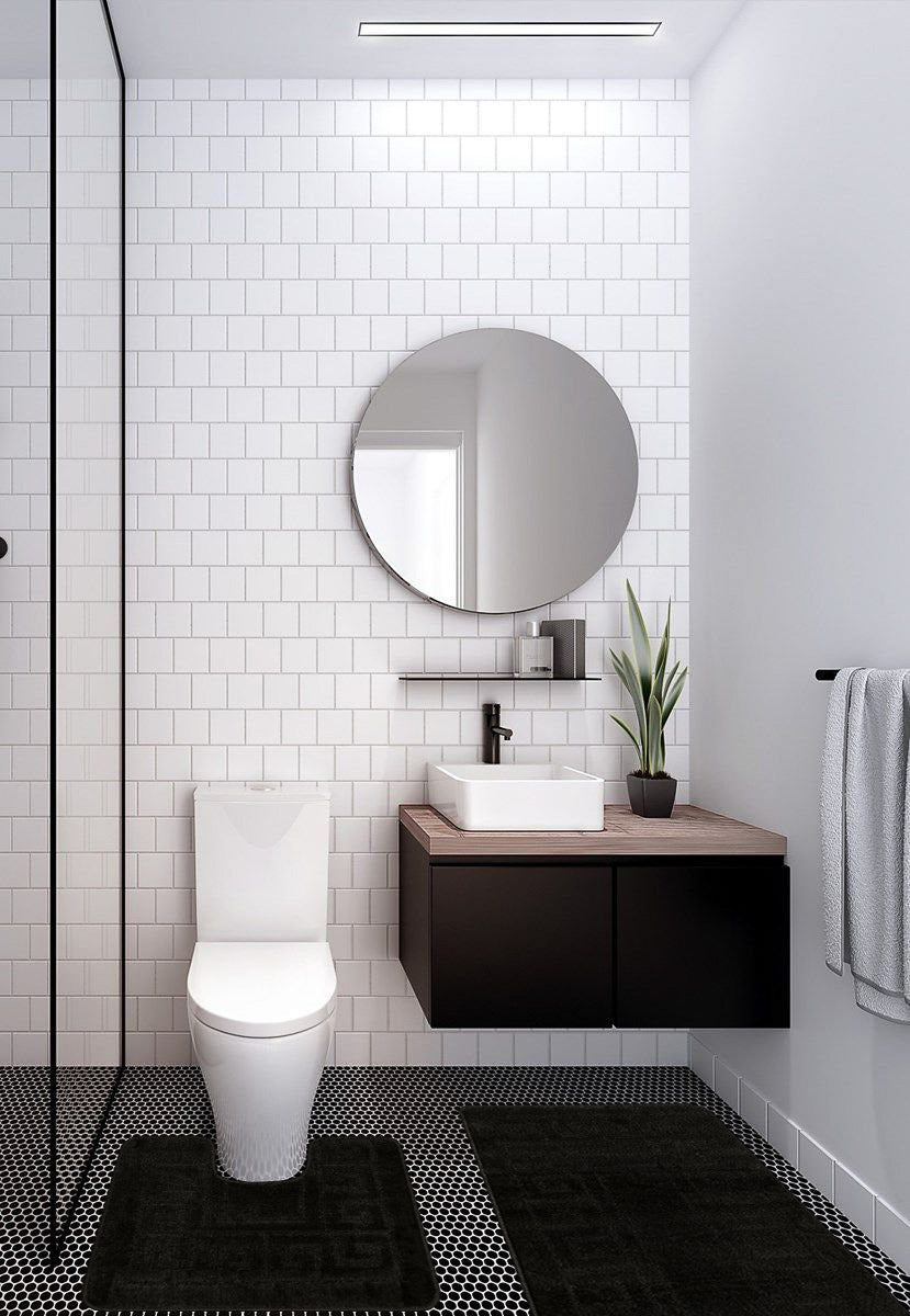 set covor baie antiderapant negru 2 piese covor wc si covor pentru baie moderna