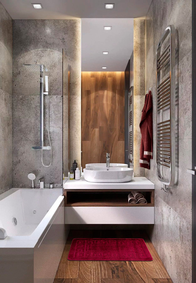 set covor baie antiderapant visiniu 2 piese covor wc si covor pentru baie moderna