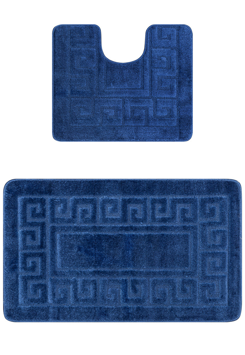 set covorase baie antiderapante albastru inchis 2 piese covor wc si covor baie moale pentru baie moderna