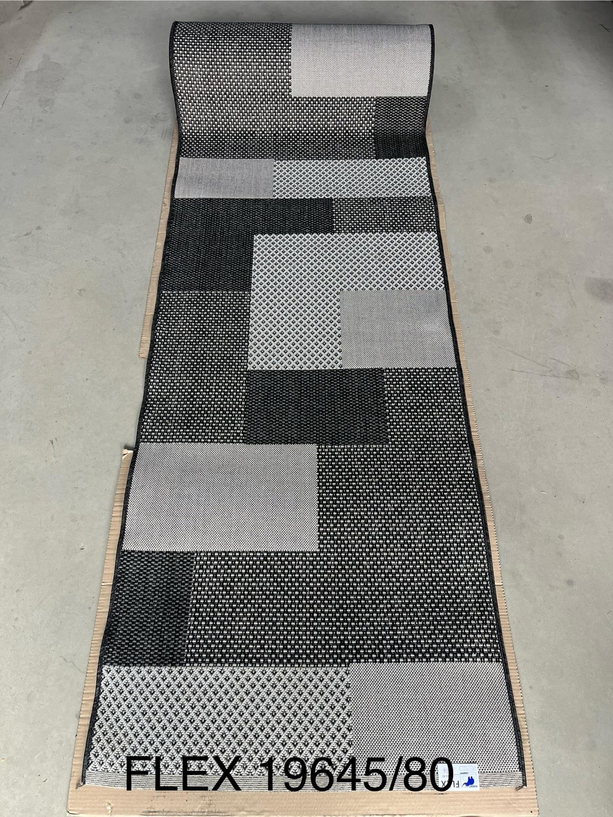 Traversa covor gri pentru bucatarie, model geometric modern, antiderapanta si festonata, ideala pentru spatii intens circulate