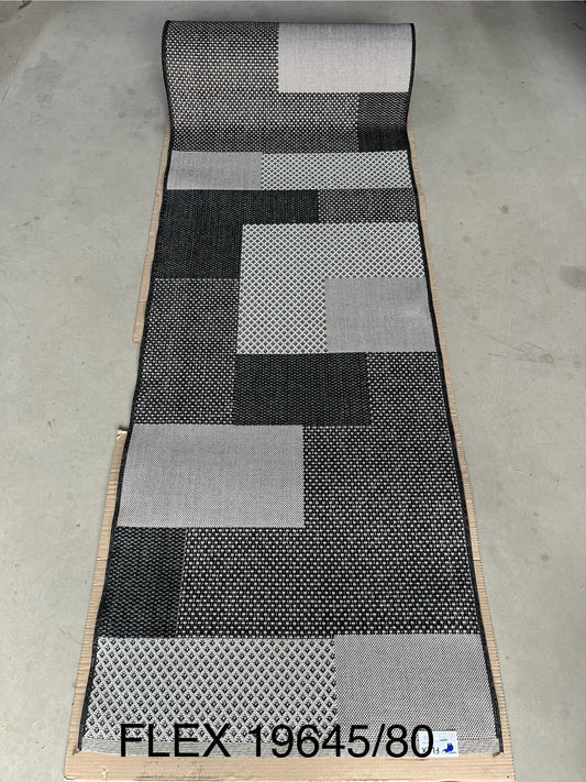 Traversa covor gri pentru bucatarie, model geometric modern, antiderapanta si festonata, ideala pentru spatii intens circulate