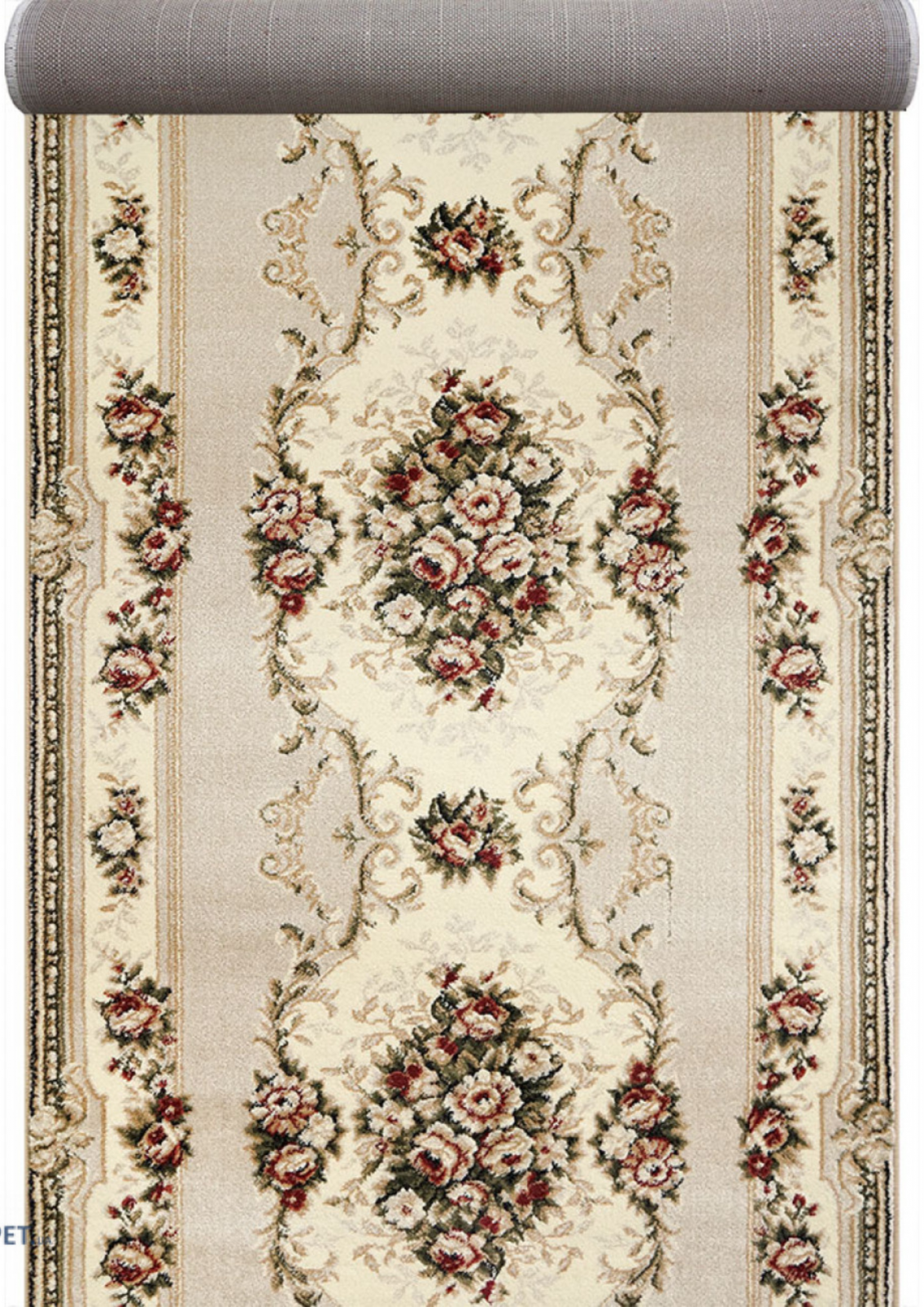 Traversa covor clasica florala crem pentru hol lung model traditional elegant cu bordura decorativa
