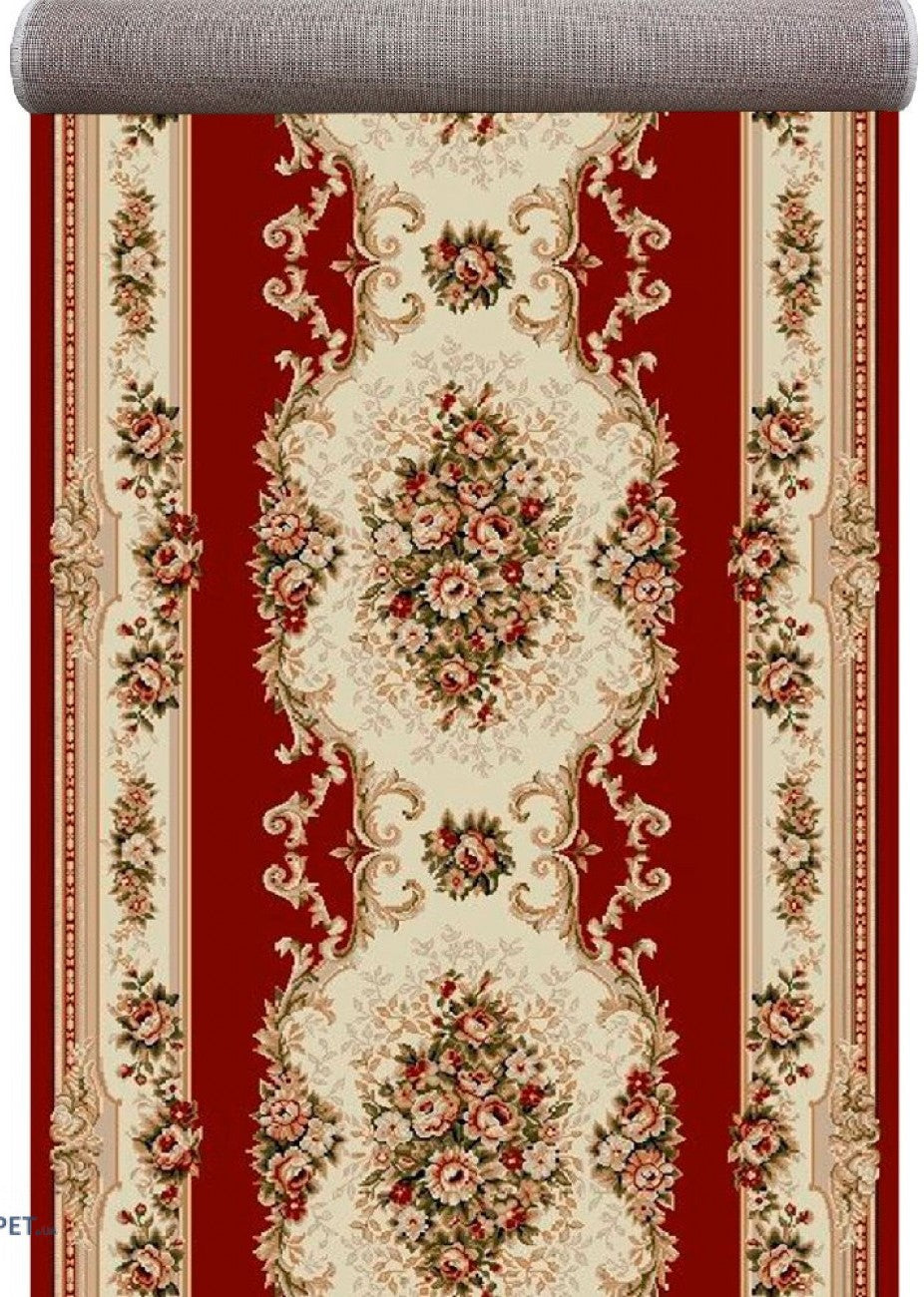 Traversa covor clasica florala grena pentru hol lung model traditional elegant cu medalion central