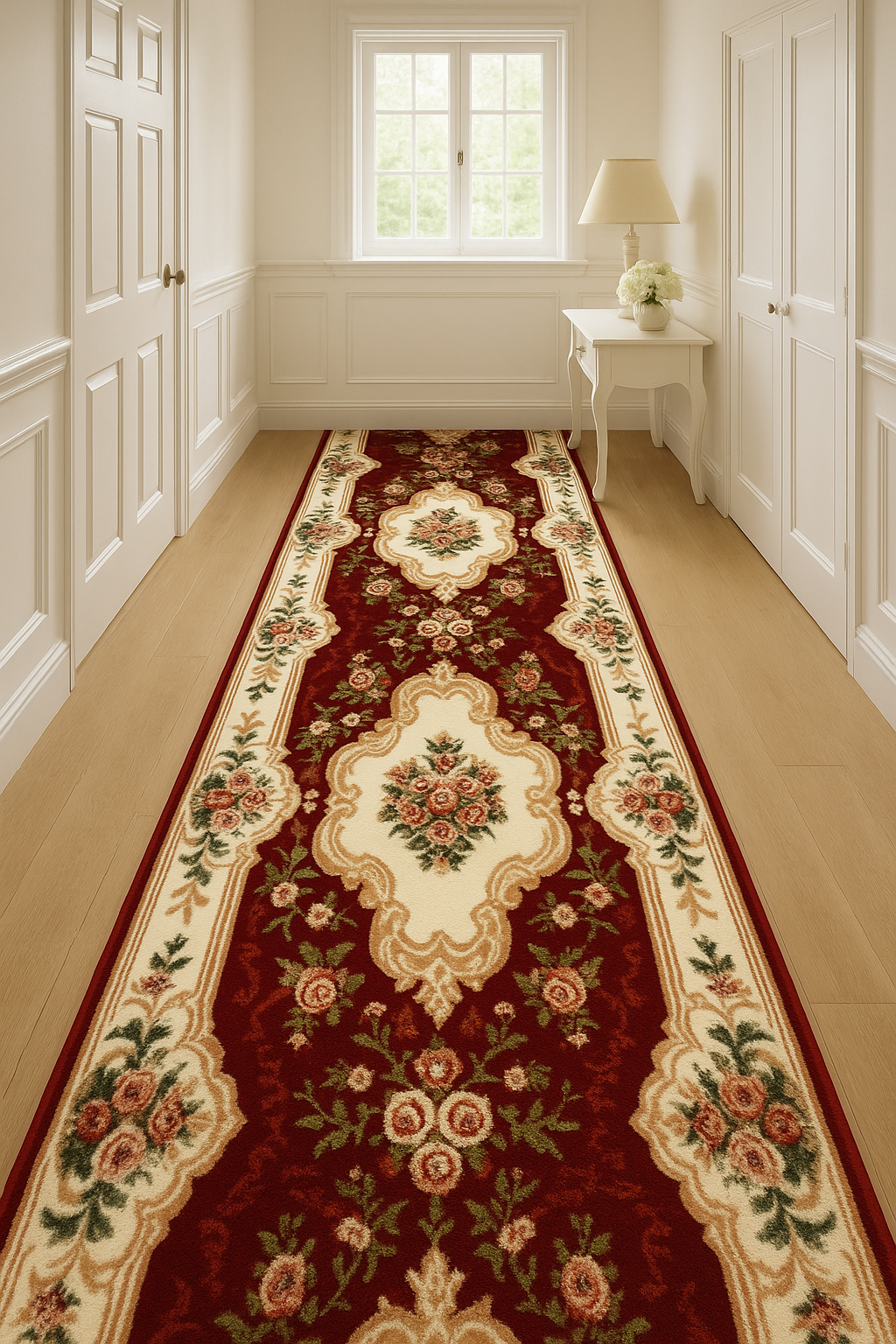 Traversa covor clasica grena florala pentru hol lung design traditional elegant potrivita pentru culoar