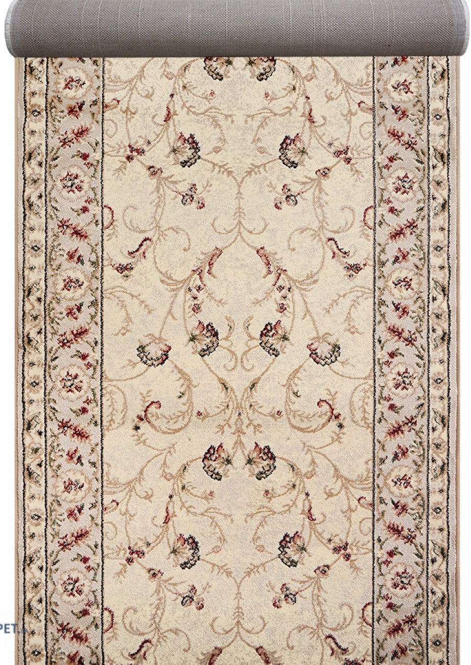 Traversa covor clasica pentru hol crem bej cu model traditional si bordura eleganta