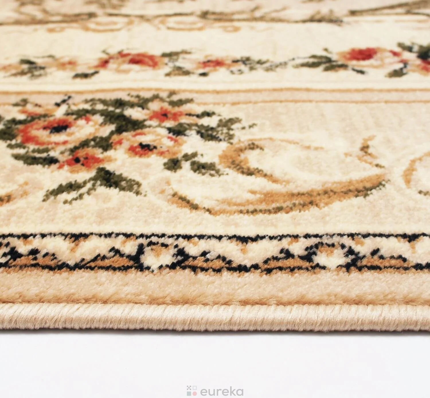 Traversa covor crem cu bordura decorativa clasica potrivita pentru hol si culoar stil traditional
