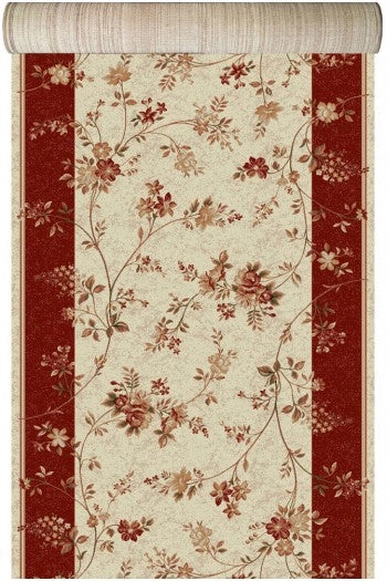 Traversa covor crem grena cu model floral eleganta pentru hol si living