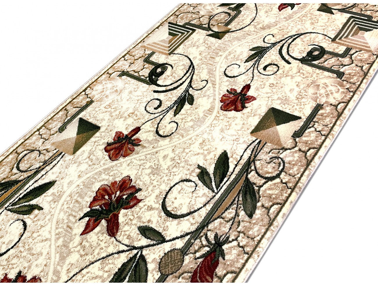 Traversa covor lunga pentru hol, model floral crem bej, potrivita pentru culoare inguste