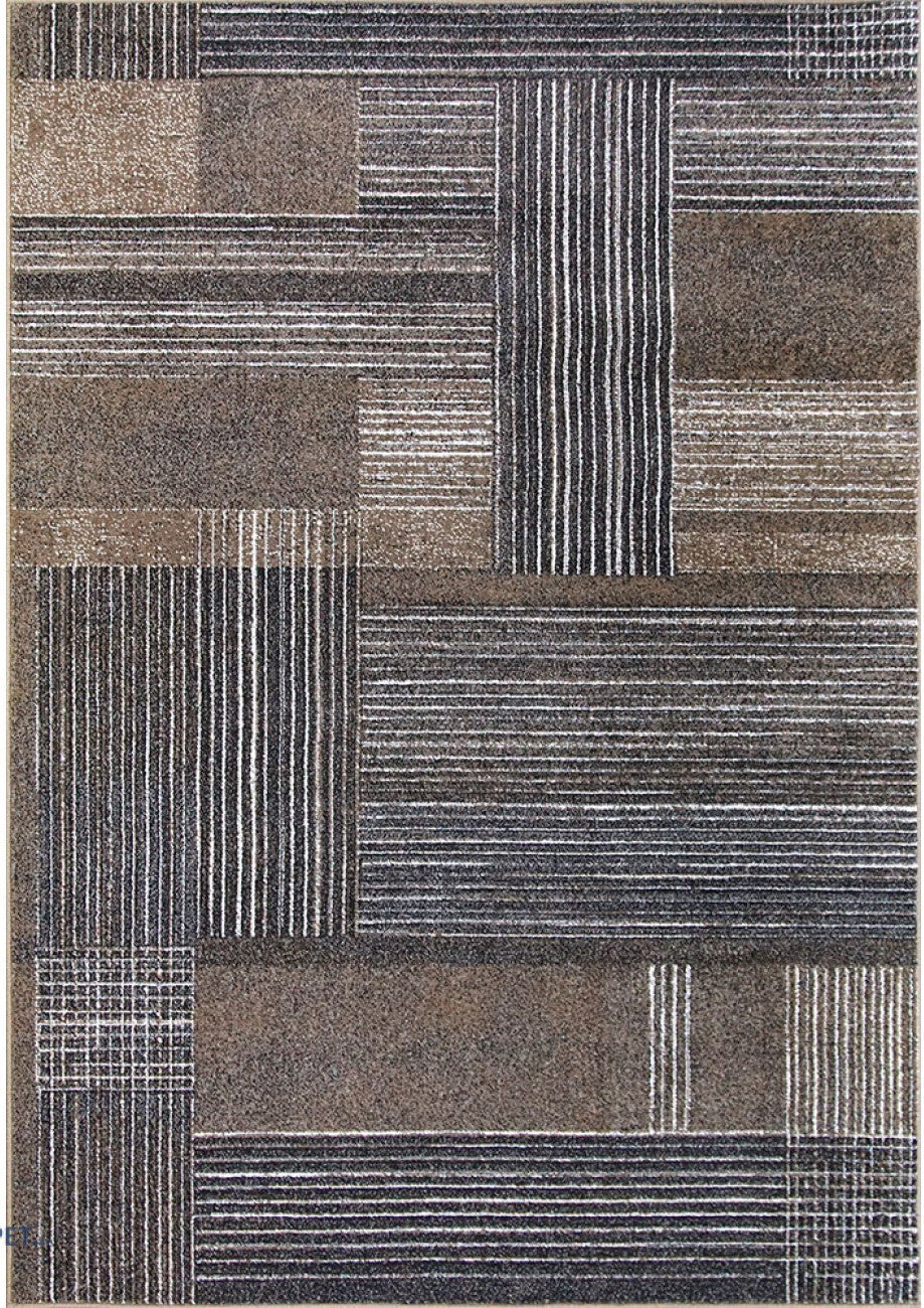 Covor traversa model geometric abstract in nuante maro gri stil modern pentru living si hol
