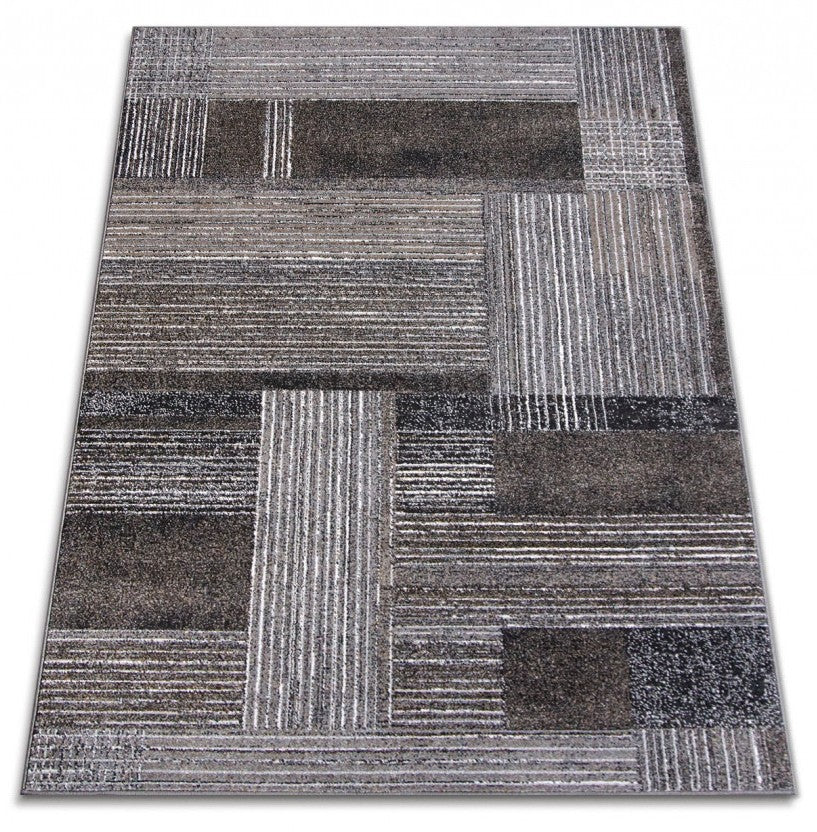 Covor traversa model geometric patchwork in nuante gri si maro stil modern pentru casa