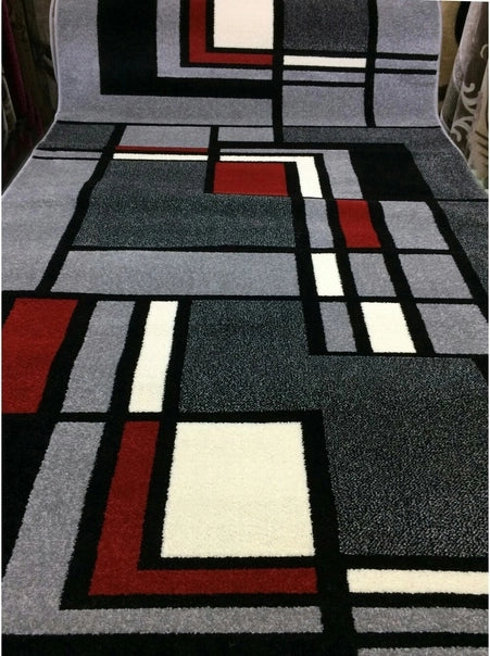Detaliu model geometric traversa covor gri moderna pentru hol sau living