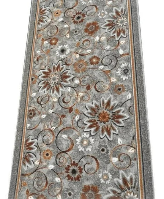 Traversa covor gri floral pentru living sau hol, design modern si rezistent