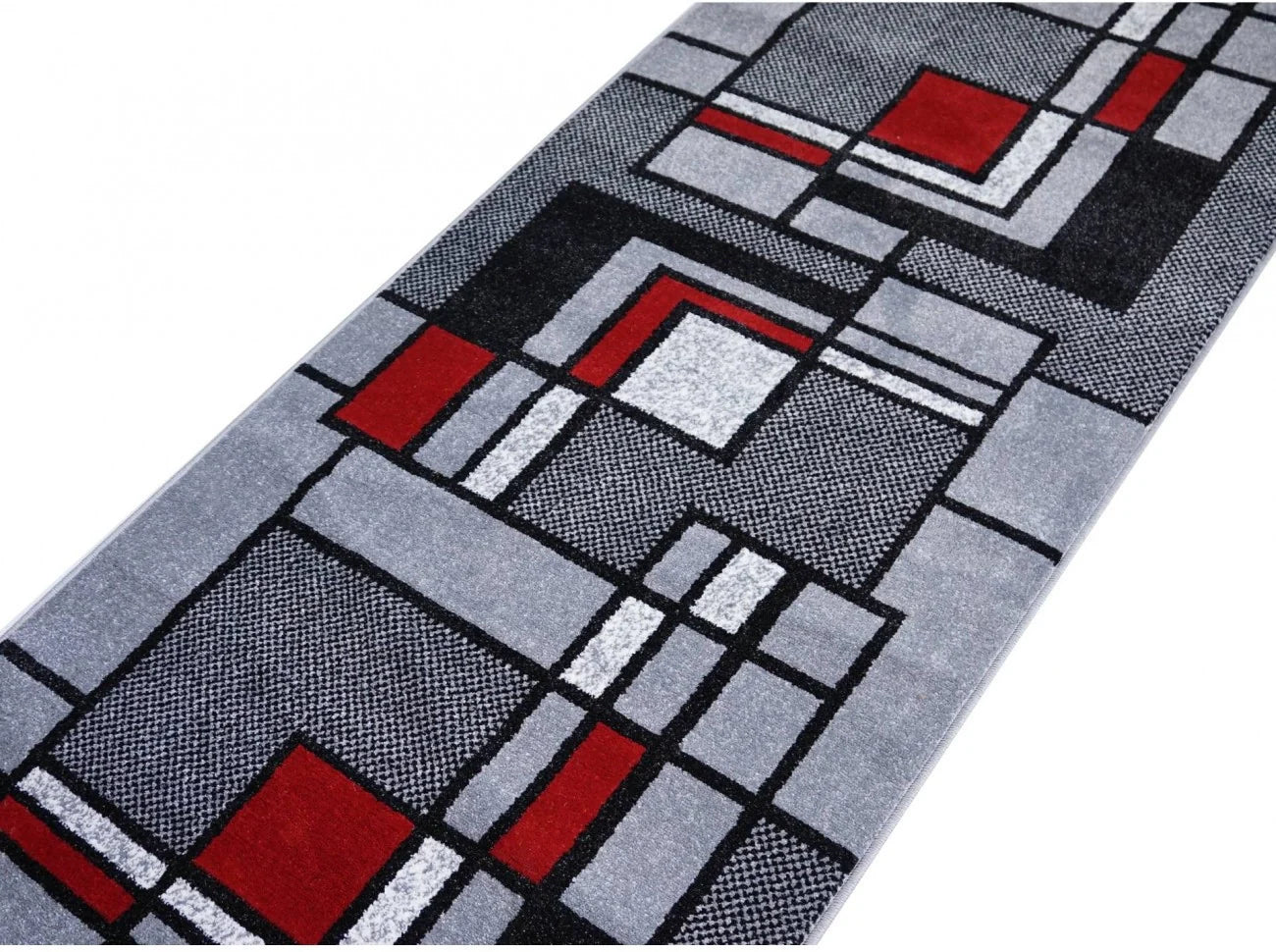 Traversa covor gri moderna pentru hol lung, model geometric rezistent la trafic