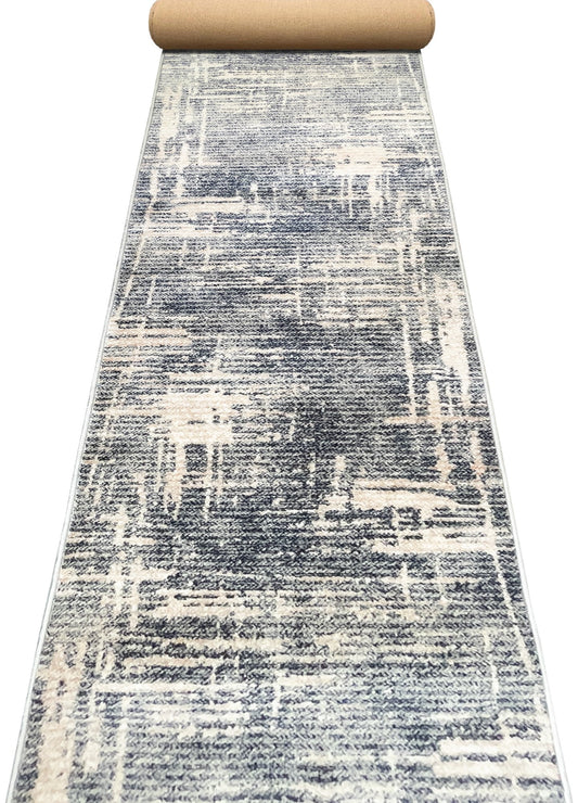Traversa covor gri moderna pentru hol lung cu design abstract elegant